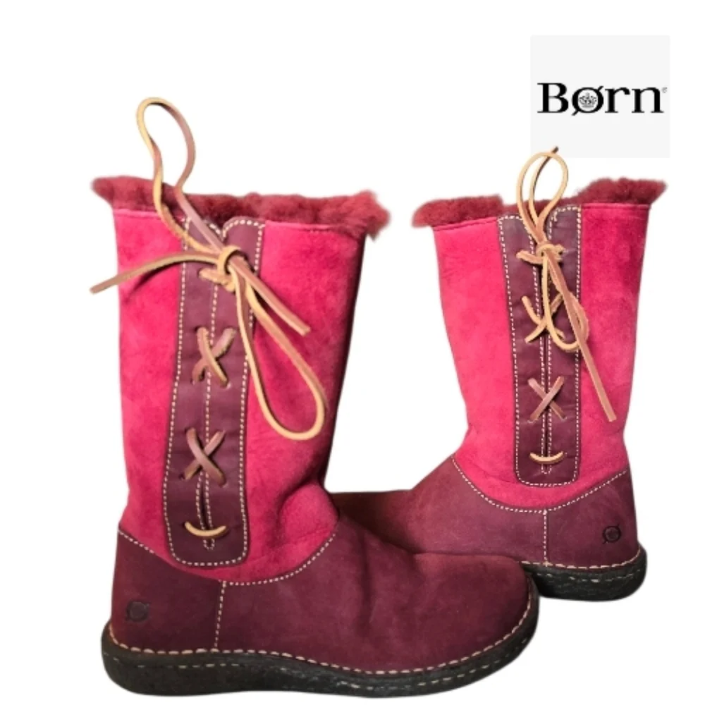 BORN Yuma Leather Sheepskin Winter Boots Size 6